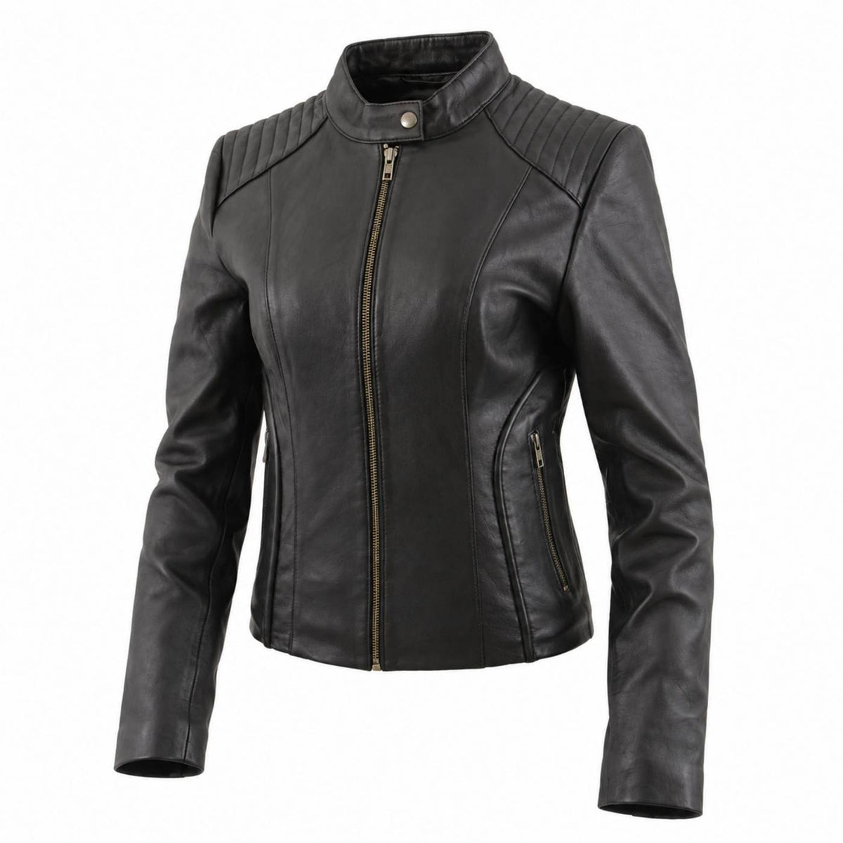 Milwaukee Leather LKL2735 Women's Black Premium Leather Scuba Style Biker Jacket w/ Mandarin Collar