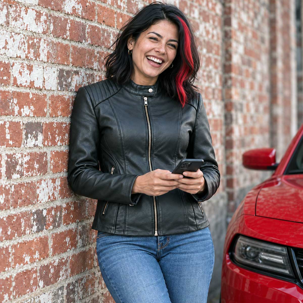 Milwaukee Leather LKL2735 Women's Black Premium Leather Scuba Style Biker Jacket w/ Mandarin Collar