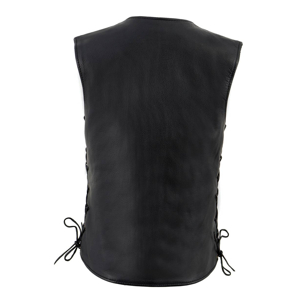 Milwaukee Leather LKL4700 Women's Black Leather Side Laces Round V-Neck Motorcycle Rider Vest with 4-Snaps Closure