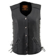 Milwaukee Leather LKL4700 Women's Black Premium Leather Side Laced  Motorcycle Biker Riders Vest w/ Snap Closure