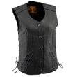 Milwaukee Leather LKL4700 Women's Black Premium Leather Side Laced  Motorcycle Biker Riders Vest w/ Snap Closure