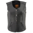 Milwaukee Leather LKL4701 Women's Black Premium Leather Motorcycle Rider Vest w/ Classic 4-Snap Closure