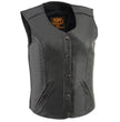 Milwaukee Leather LKL4701 Women's Black Premium Leather Motorcycle Rider Vest w/ Classic 4-Snap Closure