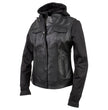 Milwaukee Leather Women's Tara Black Leather Motorcycle Rider 2-in-1 Convertible Hoodie Jacket Vest - LKL4712