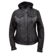 Milwaukee Leather Women's Tara Black Leather Motorcycle Rider 2-in-1 Convertible Hoodie Jacket Vest - LKL4712
