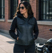 Milwaukee Leather Women's Tara Black Leather Motorcycle Rider 2-in-1 Convertible Hoodie Jacket Vest - LKL4712