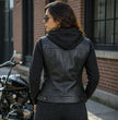 Milwaukee Leather Women's Tara Black Leather Motorcycle Rider 2-in-1 Convertible Hoodie Jacket Vest - LKL4712