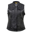 Milwaukee Leather Women's Tara Black Leather Motorcycle Rider 2-in-1 Convertible Hoodie Jacket Vest - LKL4712