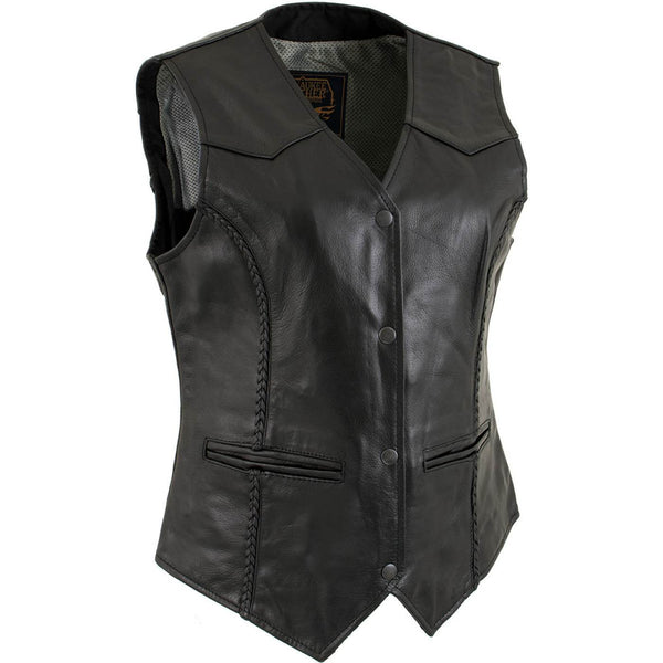 Milwaukee Leather Women's Road Queen Black Braided Buffalo Leather Motorcycle Vest - LKL4713