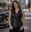 Milwaukee Leather Women's Mistress Black Side Lace Leather Motorcycle Vest - LKL4714