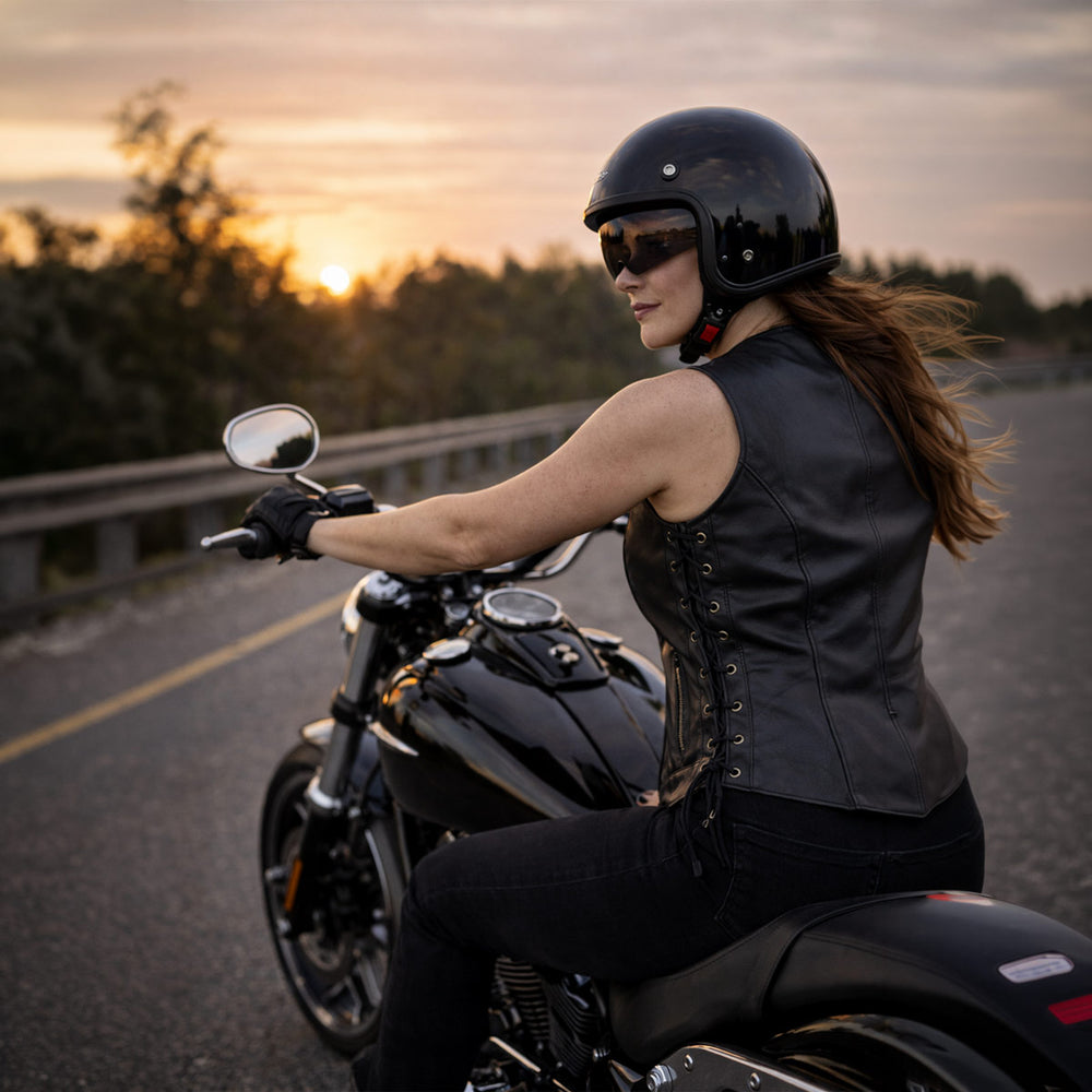 Milwaukee Leather Women's Mistress Black Side Lace Leather Motorcycle Vest - LKL4714