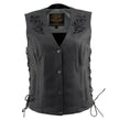 Milwaukee Leather Women's Gemma Black Leather Motorcycle Vest with Side Laces - LKL4716