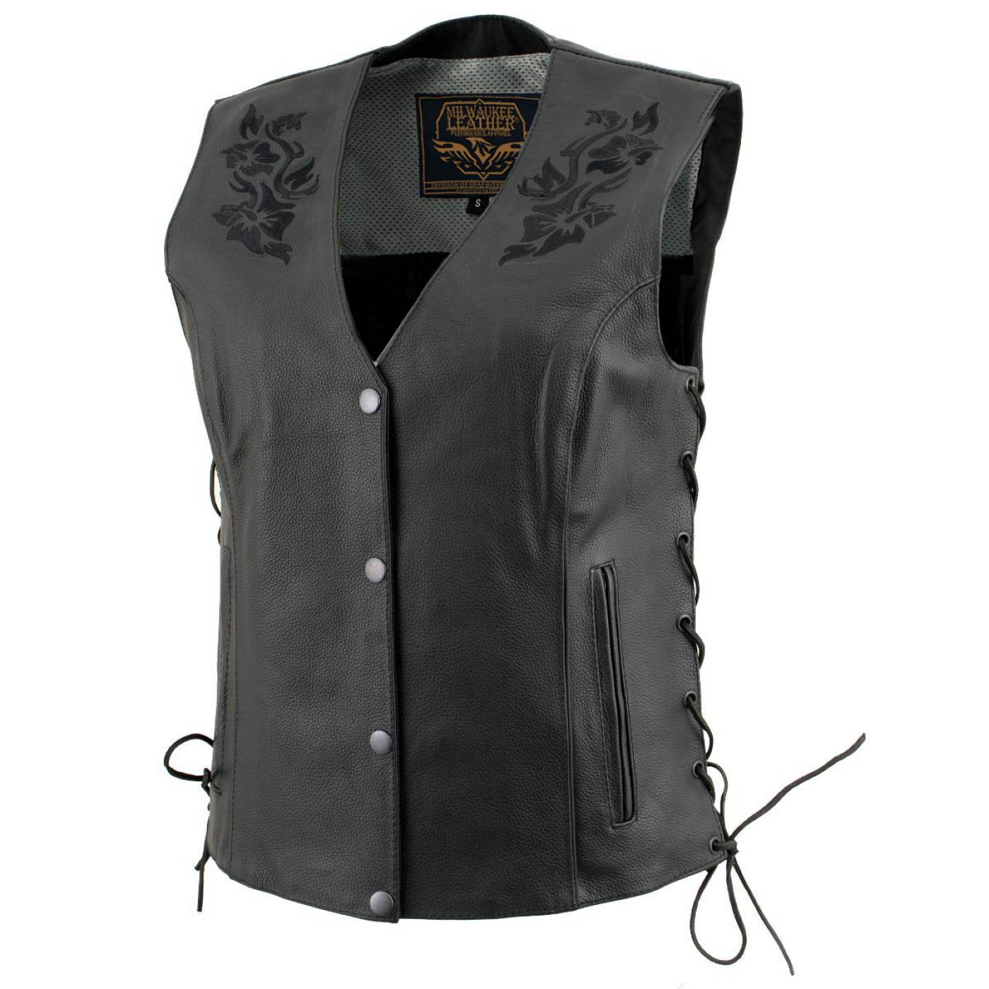 Milwaukee Leather Women's Gemma Black Leather Motorcycle Vest with Side Laces - LKL4716