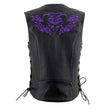 Milwaukee Leather Women's Gemma Black/Purple Leather Motorcycle Vest with Side Laces - LKL4717