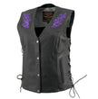 Milwaukee Leather Women's Gemma Black/Purple Leather Motorcycle Vest with Side Laces - LKL4717