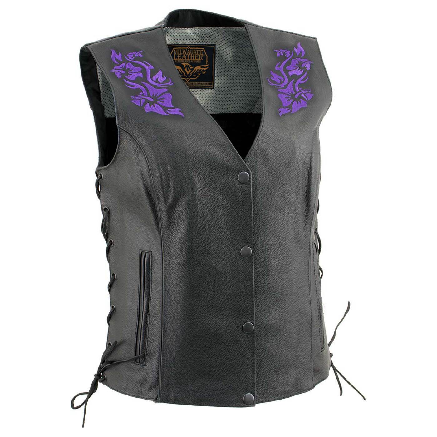Milwaukee Leather Women's Gemma Black Leather Motorcycle Vest with Side Laces