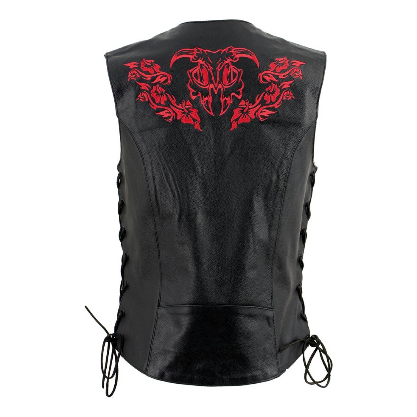 Milwaukee Leather Women's Gemma Black/Red Leather Motorcycle Vest with Side Laces - LKL4718