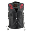 Milwaukee Leather Women's Gemma Black/Red Leather Motorcycle Vest with Side Laces - LKL4718