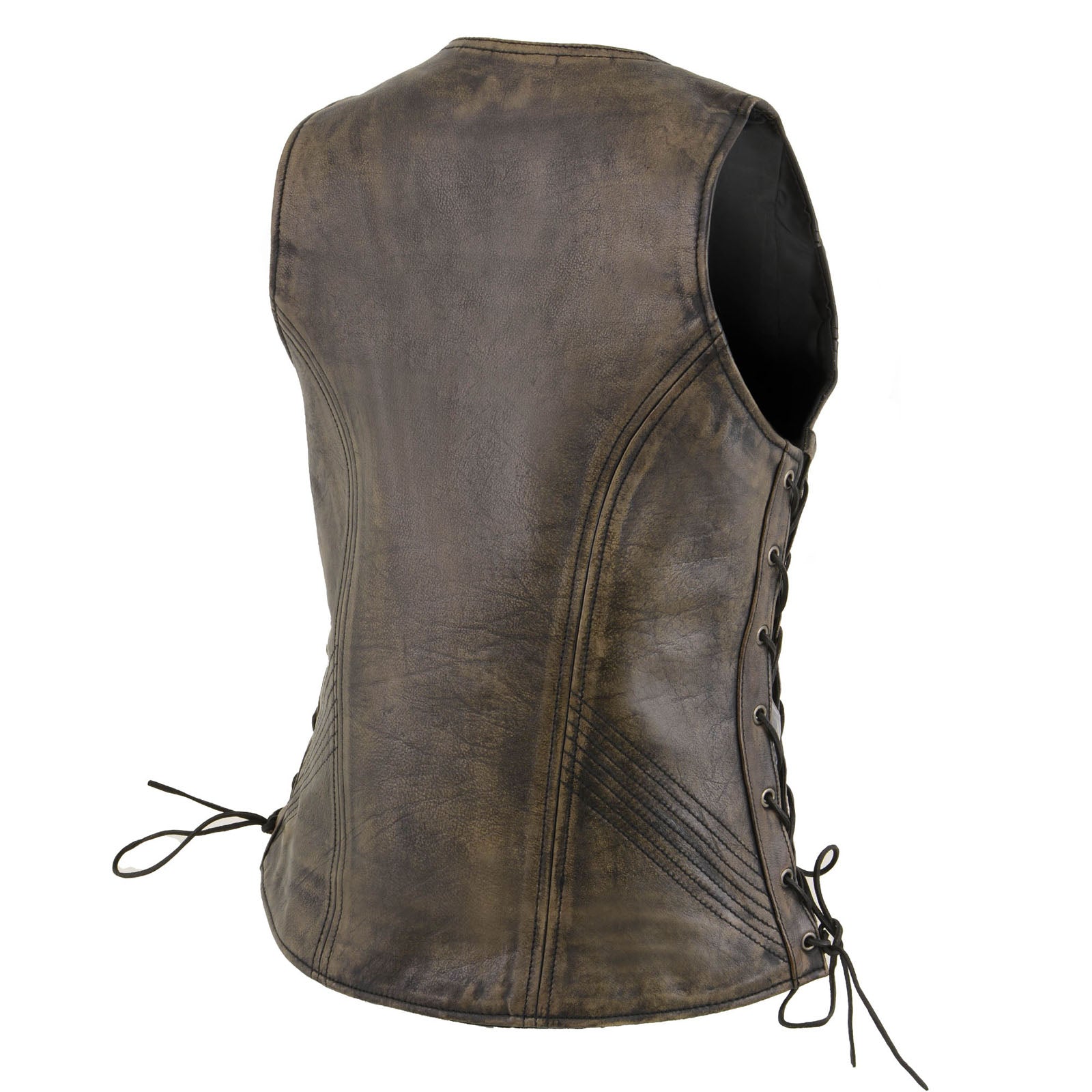 Milwaukee Leather Women's Bella Distressed Brown Leather Motorcycle Vest with Side Laces - LKL4719