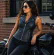 Milwaukee Leather Women's Dita Black Motorcycle Leather Vest w/ Riveted Lapel Collar - LKL4720