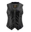 Milwaukee Leather Women's 'Bling' Black Leather V-Neck Motorcycle Rider Vest with Rhinestone Detail - LK4721
