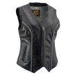 Milwaukee Leather Women's 'Bling' Black Leather V-Neck Motorcycle Rider Vest with Rhinestone Detail - LK4721