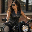 Milwaukee Leather Women's 'Bling' Black Leather V-Neck Motorcycle Rider Vest with Rhinestone Detail - LK4721