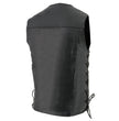 Milwaukee Leather LKM1360 Men's Classic Black Leather V-Neck Motorcycle Rider Vest w/ Adjustable Side Laces