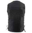 Milwaukee Leather LKM1360 Men's Classic Black Leather V-Neck Motorcycle Rider Vest w/ Adjustable Side Laces