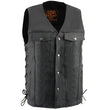 Milwaukee Leather LKM1360 Men's Classic Black Leather V-Neck Motorcycle Rider Vest w/ Adjustable Side Laces