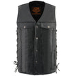 Milwaukee Leather LKM1360 Men's Classic Black Leather V-Neck Motorcycle Rider Vest w/ Adjustable Side Laces