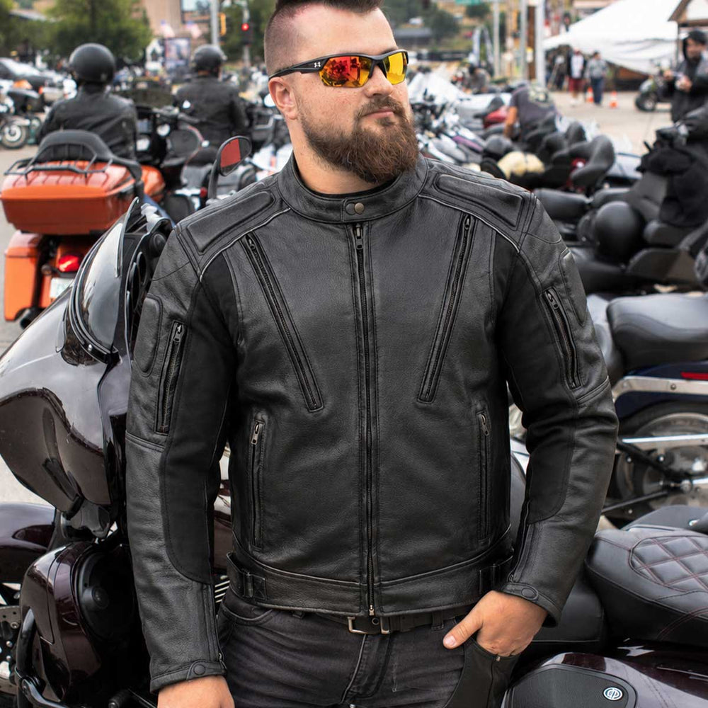 Milwaukee Leather LKM17007 Men's Premium Black Leather Motorcycle Bikers Rider Jacket w/ CE Armor