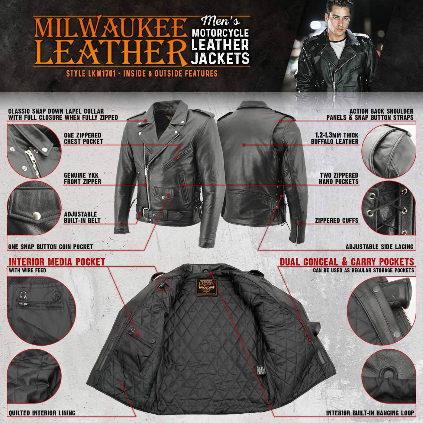 Milwaukee Leather LKM1701 Men's Classic Side Laced Black