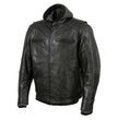 Milwaukee Leather Men's Alibi Black Leather Motorcycle Jacket w/ CE Armor, Removable Hoodie - LKM17021