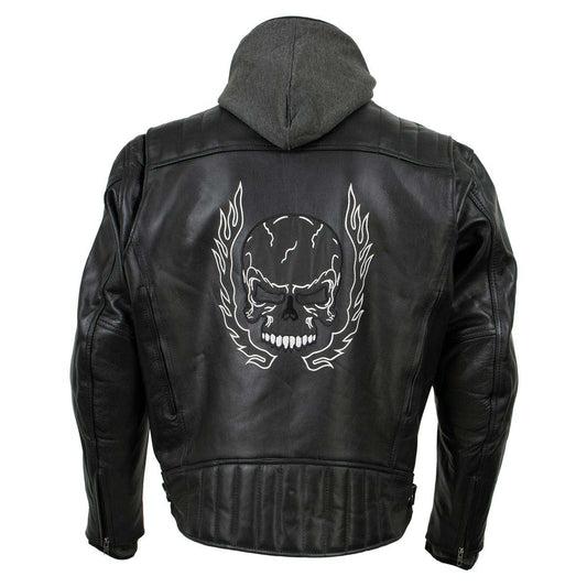 Milwaukee Leather Men's Alibi Black Leather Motorcycle Jacket w/ CE Armor, Removable Hoodie - LKM17021