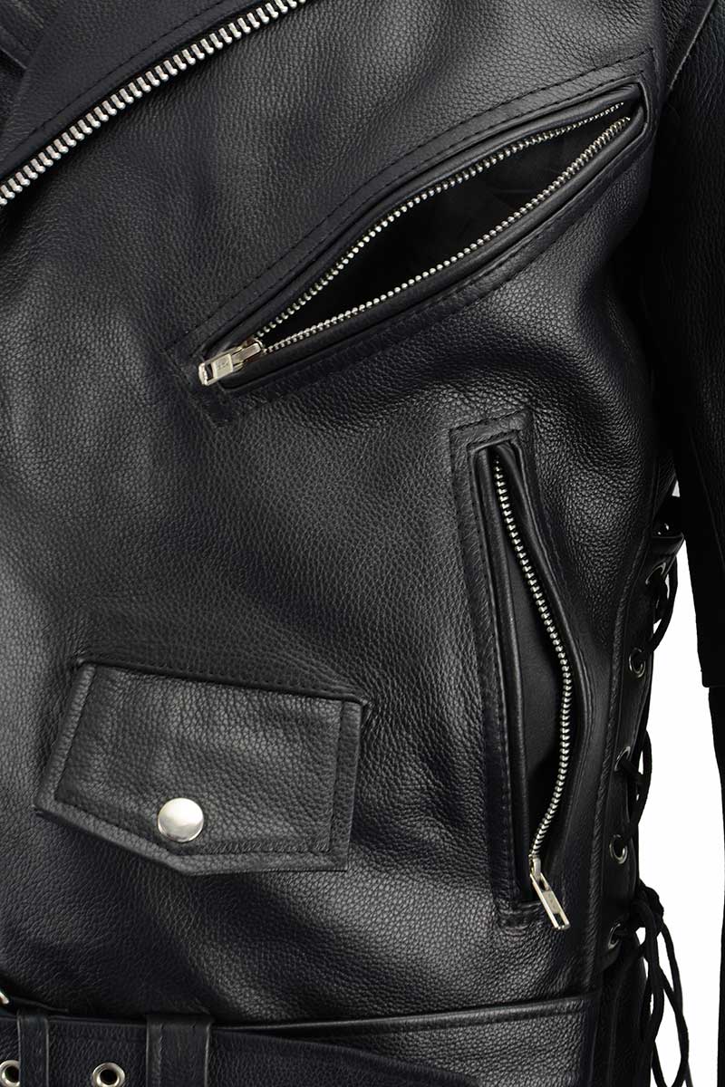 Milwaukee Leather Men's Premium Black Leather Motorcycle Jacket - Vintage Police Style w/ Side Lace - LKM1711