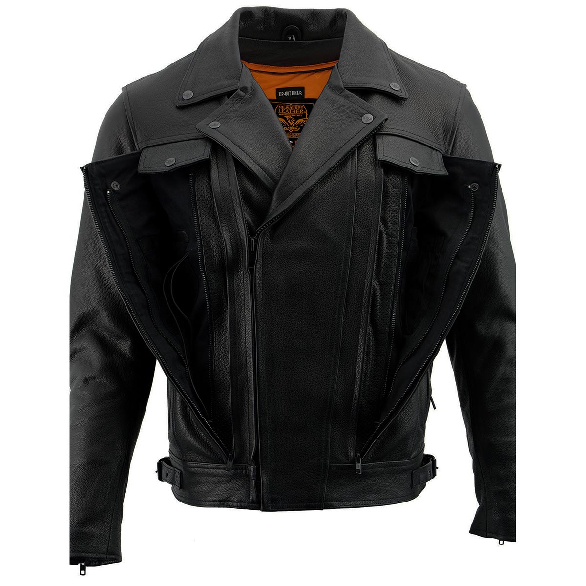 Milwaukee Leather LKM1720T Men's Tall Sizes Black Premium Leather Motorcycle Vented Leather Jacket w/ Utility Pockets