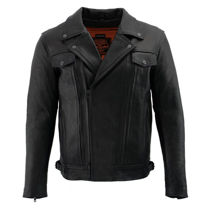 Milwaukee Leather LKM1720T Men's Tall Sizes Black Premium Leather Motorcycle Vented Leather Jacket w/ Utility Pockets