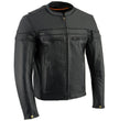 Milwaukee Leather LKM1725 Men's Black Leather Sporty Crossover Scooter Motorcycle Jacket w/ Reflective Piping