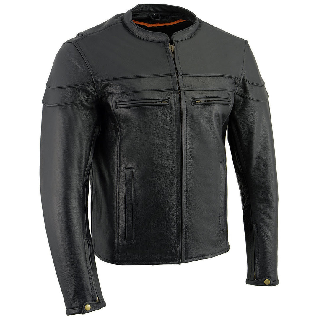 Milwaukee Leather Men's Black Leather Sporty Crossover Scooter Motorcycle Jacket w/ Reflective Piping - LKM1725