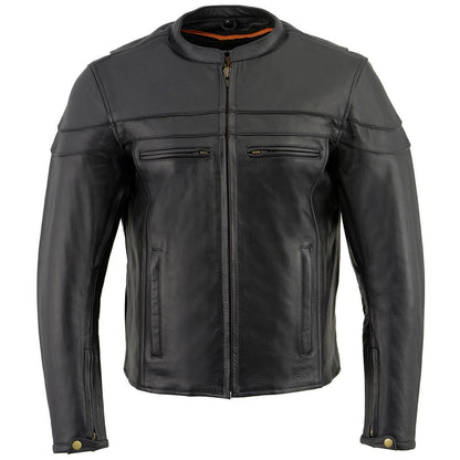 Milwaukee Leather LKM1725 Men's Black Leather Sporty Crossover Scooter Motorcycle Jacket w/ Reflective Piping