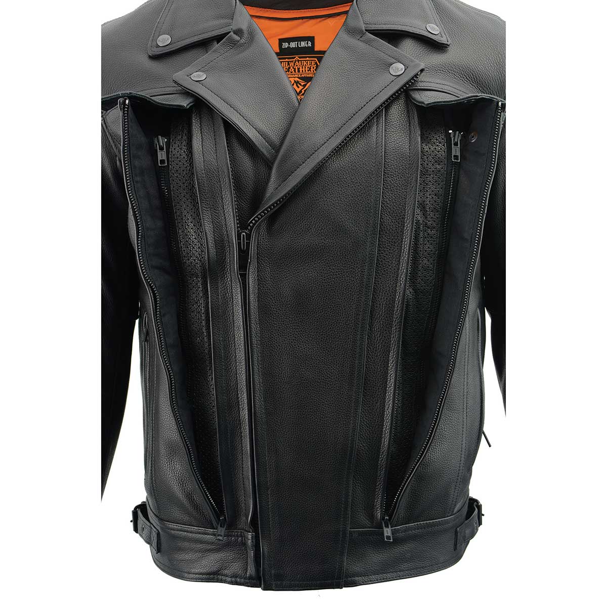 Milwaukee Leather LKM1760 Men's Black Leather Motorcycle Riders Jacket w/ Multi-Utility Pockets