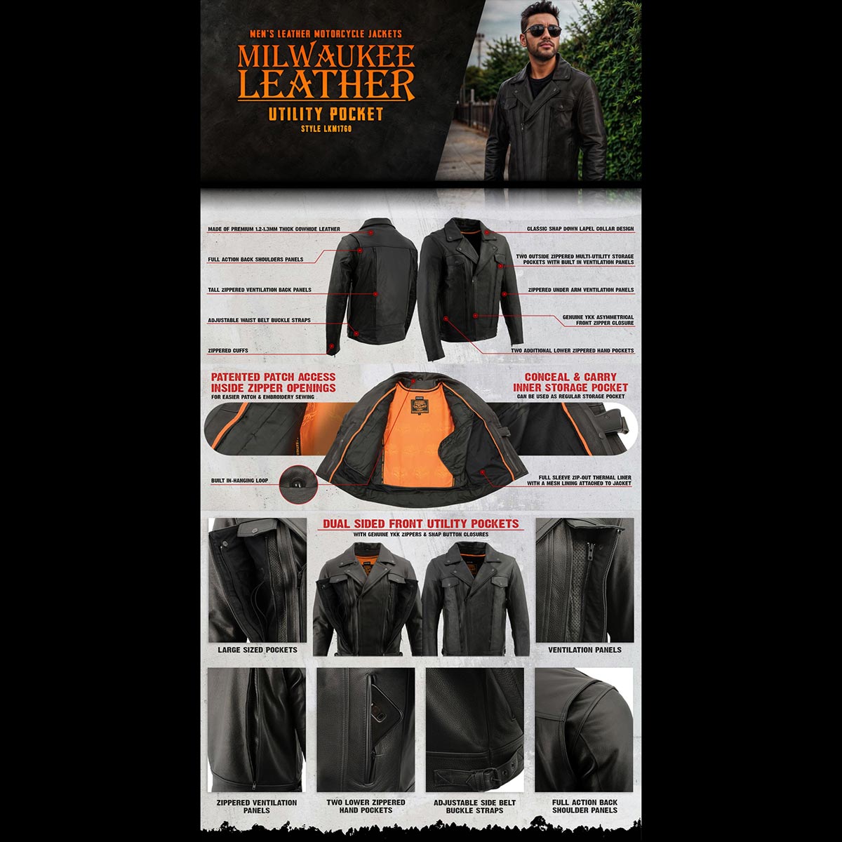 Milwaukee Leather LKM1760 Men's Black Leather Motorcycle Riders