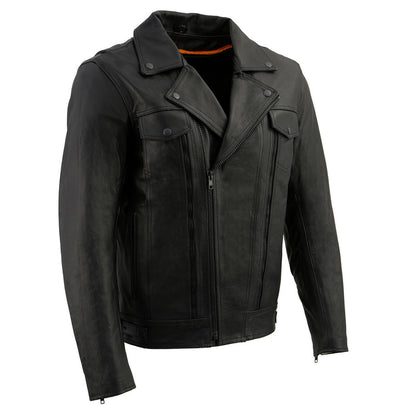 Milwaukee Leather LKM1760 Men's Black Leather Motorcycle Riders Jacket w/ Multi-Utility Pockets