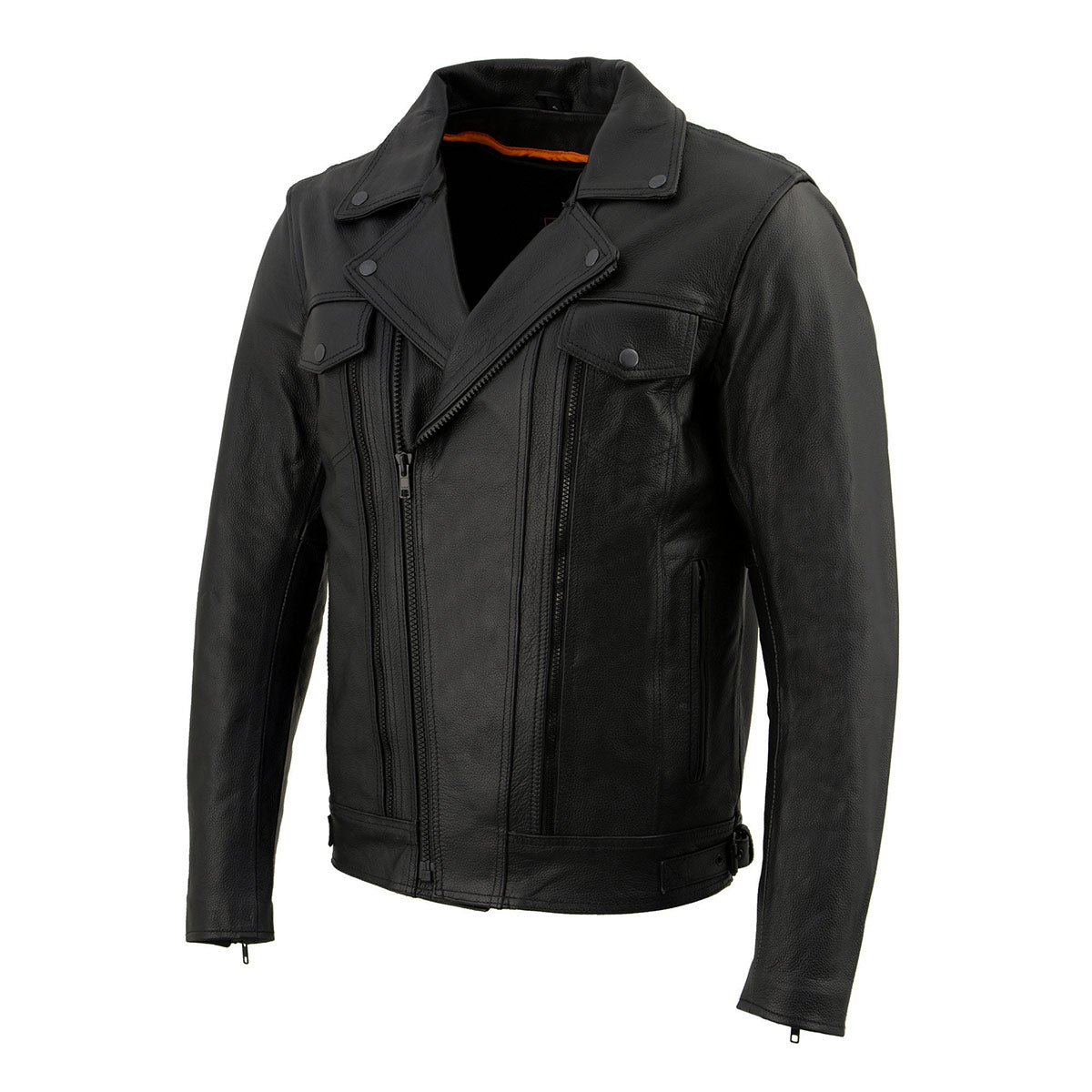 Milwaukee Leather LKM1760 Men's Black Leather Motorcycle Riders Jacket w/ Multi-Utility Pockets