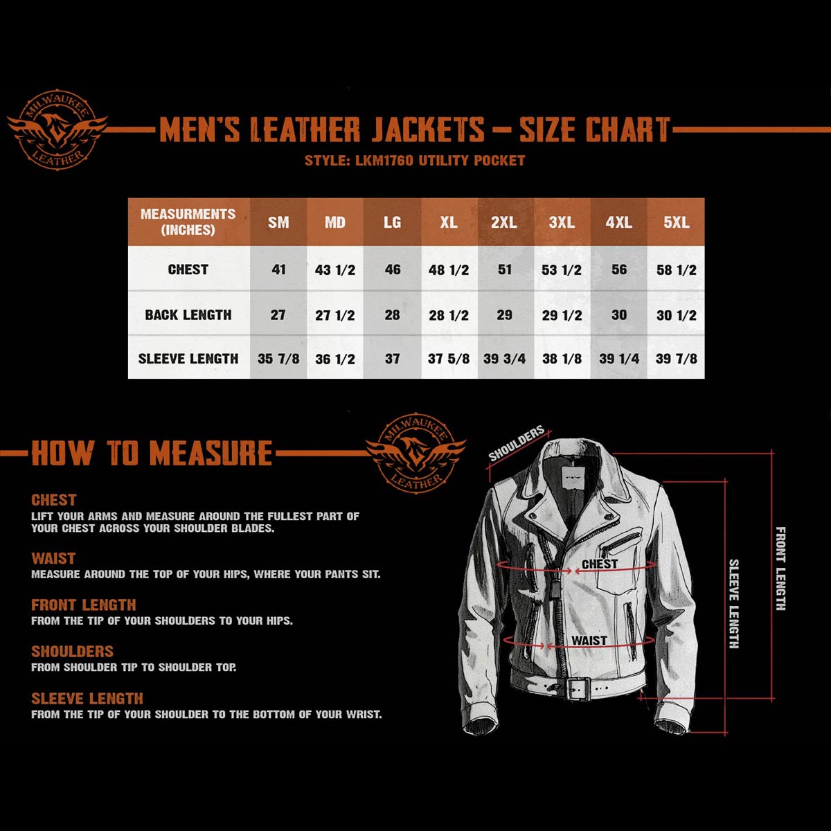 Milwaukee Leather LKM1760 Men's Black Leather Motorcycle Riders Jacket w/ Multi-Utility Pockets