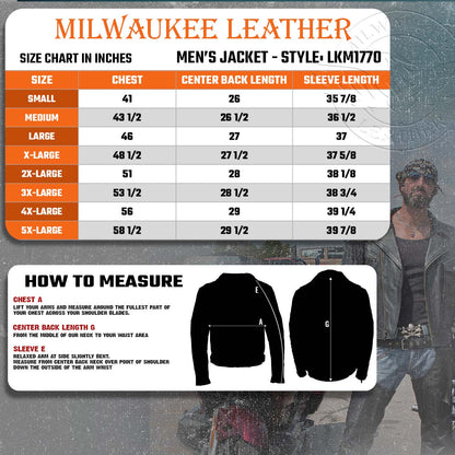 Milwaukee Leather LKM1770 Men's Black Premium Thick Leather Motorcycle Jacket Brando Style Biker Jacket