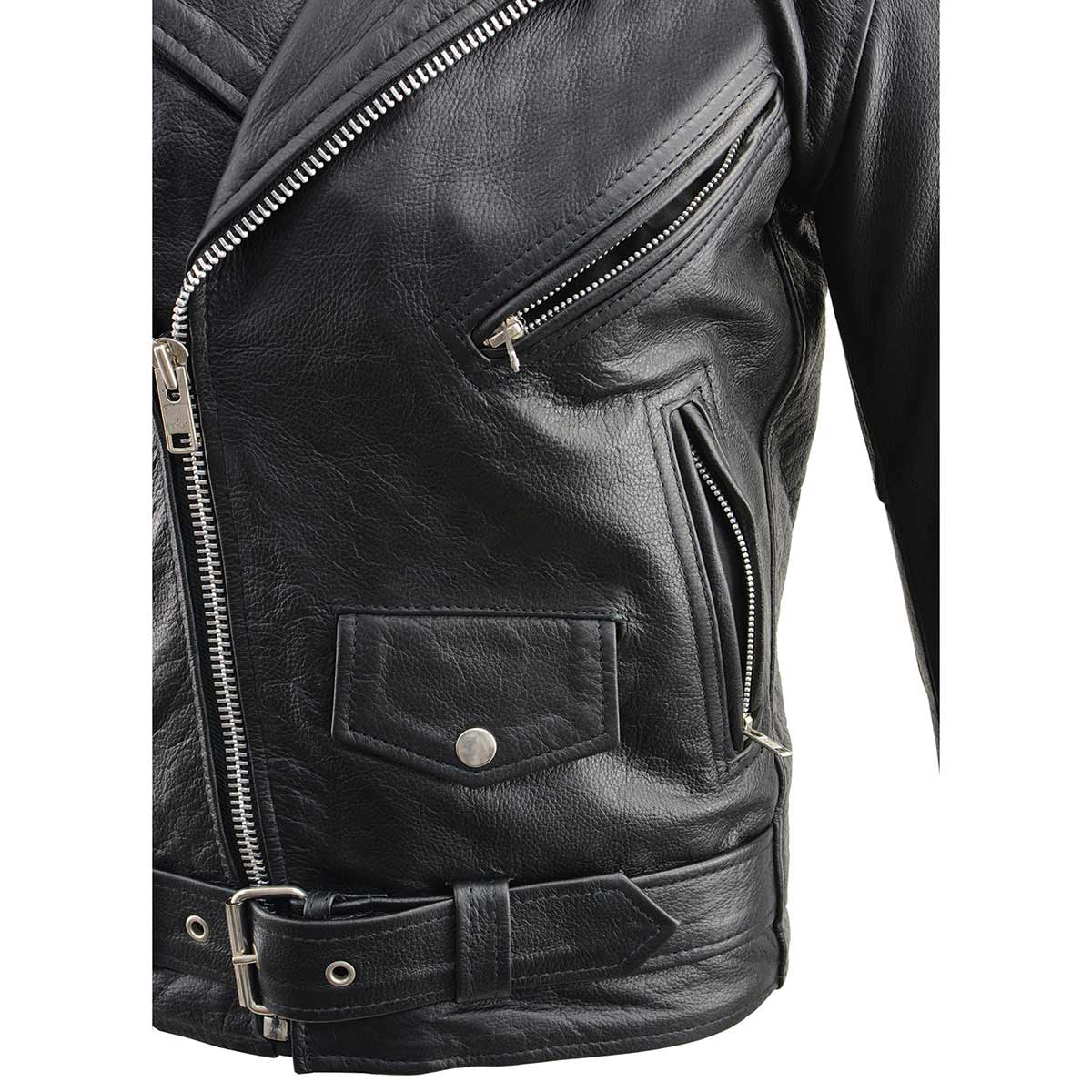 Milwaukee Leather LKM1781 Men's The Legend Classic Police Style Black Leather Motorcycle Jacket w/ Quilted Liner