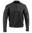 Milwaukee Leather LKM1785 Mens Black Leather Racer Style Motorcycle Jacket w/ Side Stretch and Reflective Piping