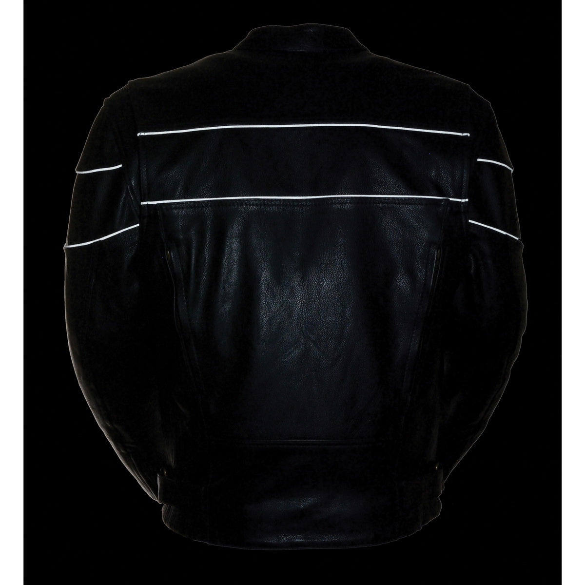 Milwaukee Leather SH1785 Men's Black Leather Scooter Style Motorcycle Jacket w/ Side Stretch and Reflective Piping